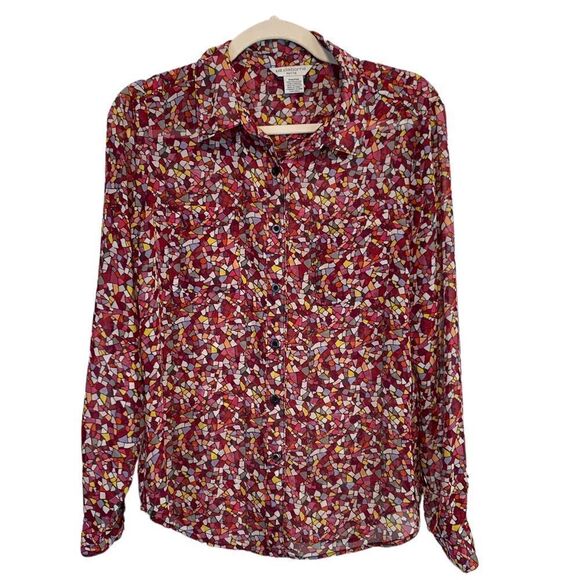 Liz Claiborne Petite Windowpane Print Button Down Blouse - Picture 2 of 9